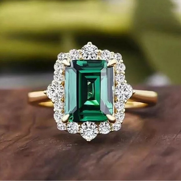 Huitan Jewelry - 18kt Gold Plated Green Emerald CZ Ring